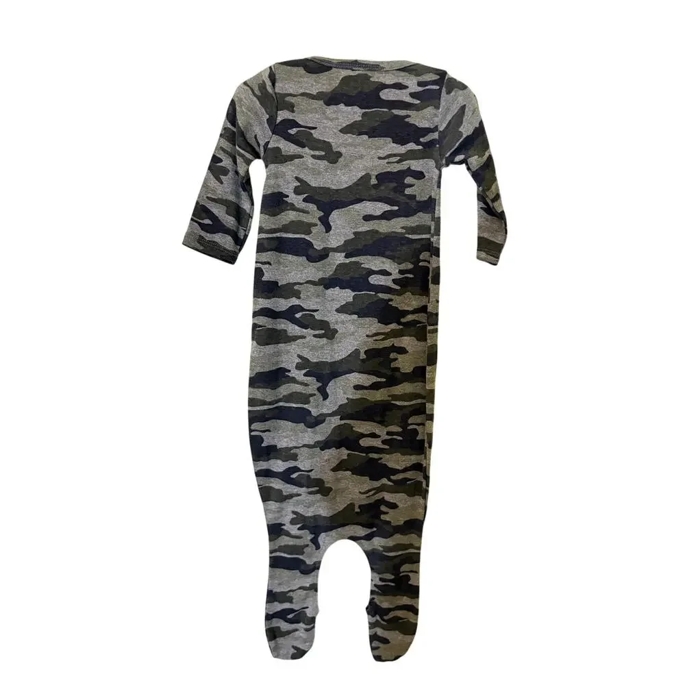 New Mud Pie Baby Boy Camo Pajamas 0-3 Months Long Sleeve One Piece -vn